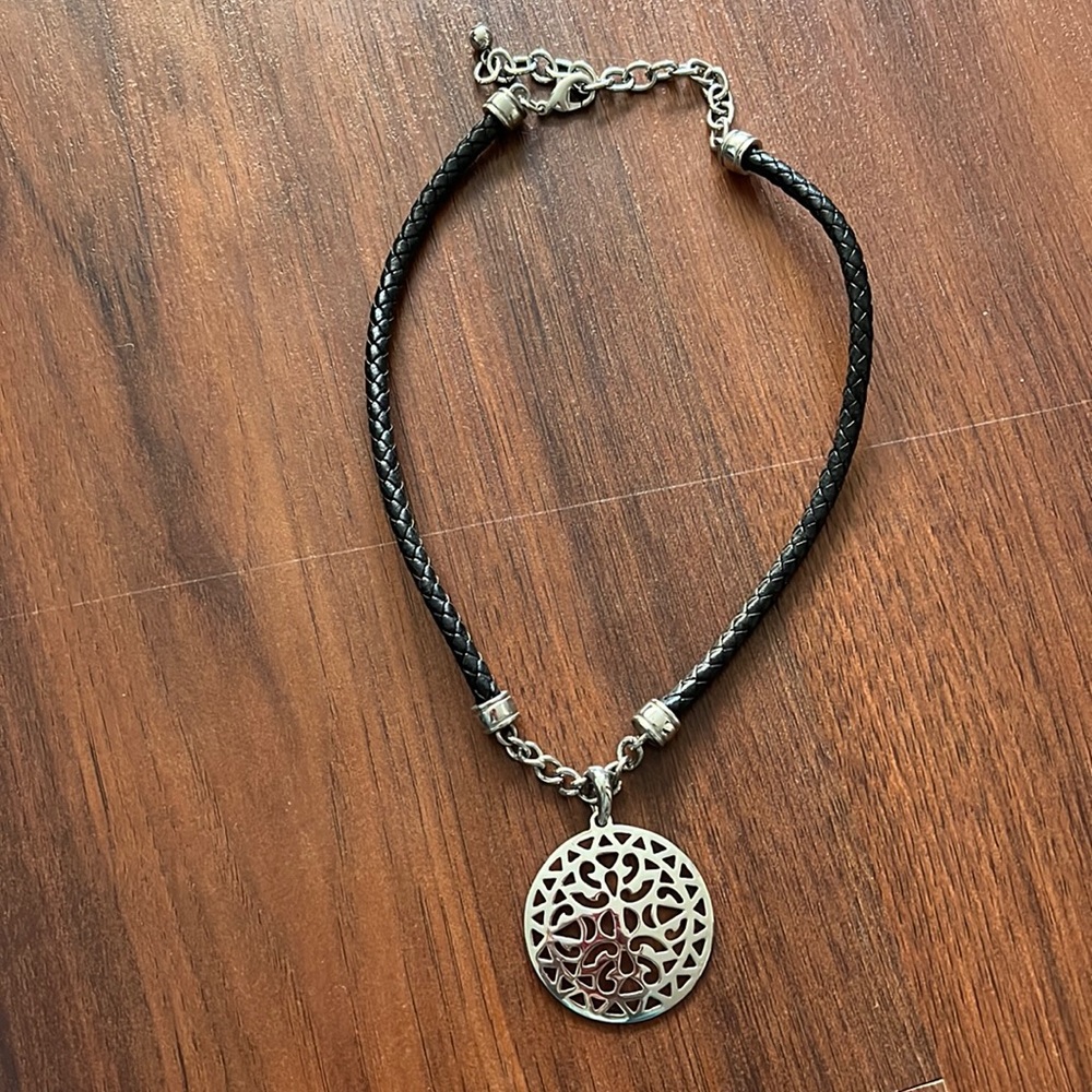 Black and silver large pendant necklace